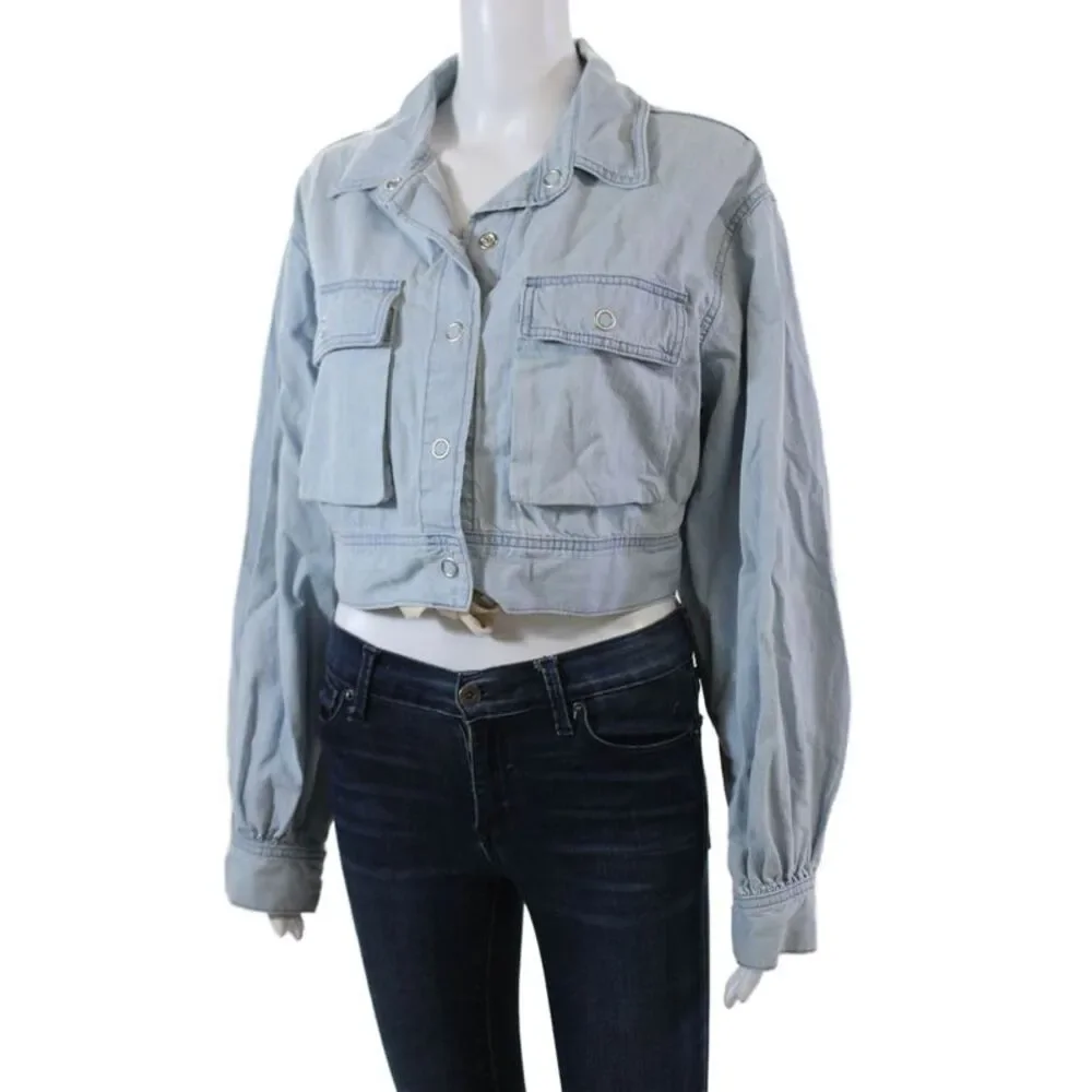BDG Womens Cotton Snap Closure Long Sleeve Crop Denim Jacket Blue Size M